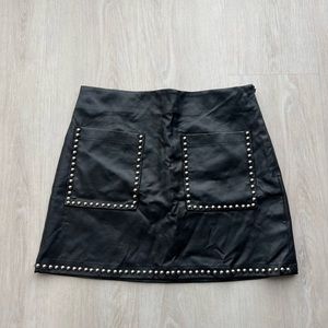 Forever 21 Black PU Faux Leather Silver Studded Pocket Mini Skirt